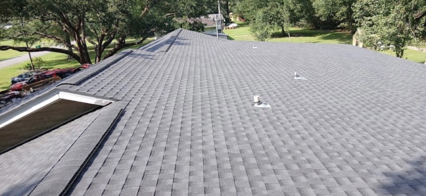 Aerial view of a finished shingle roof